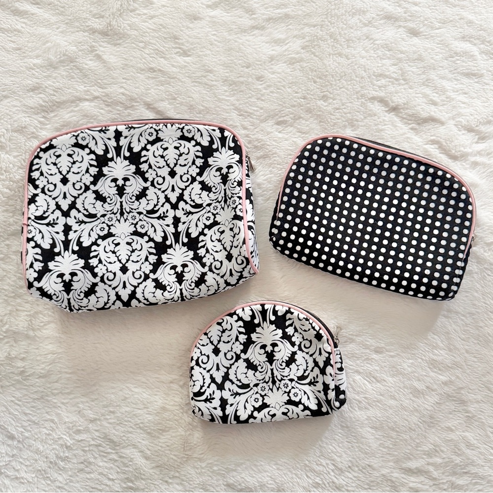Makeup Toiletry Bags Set of 3 Black White Patterns